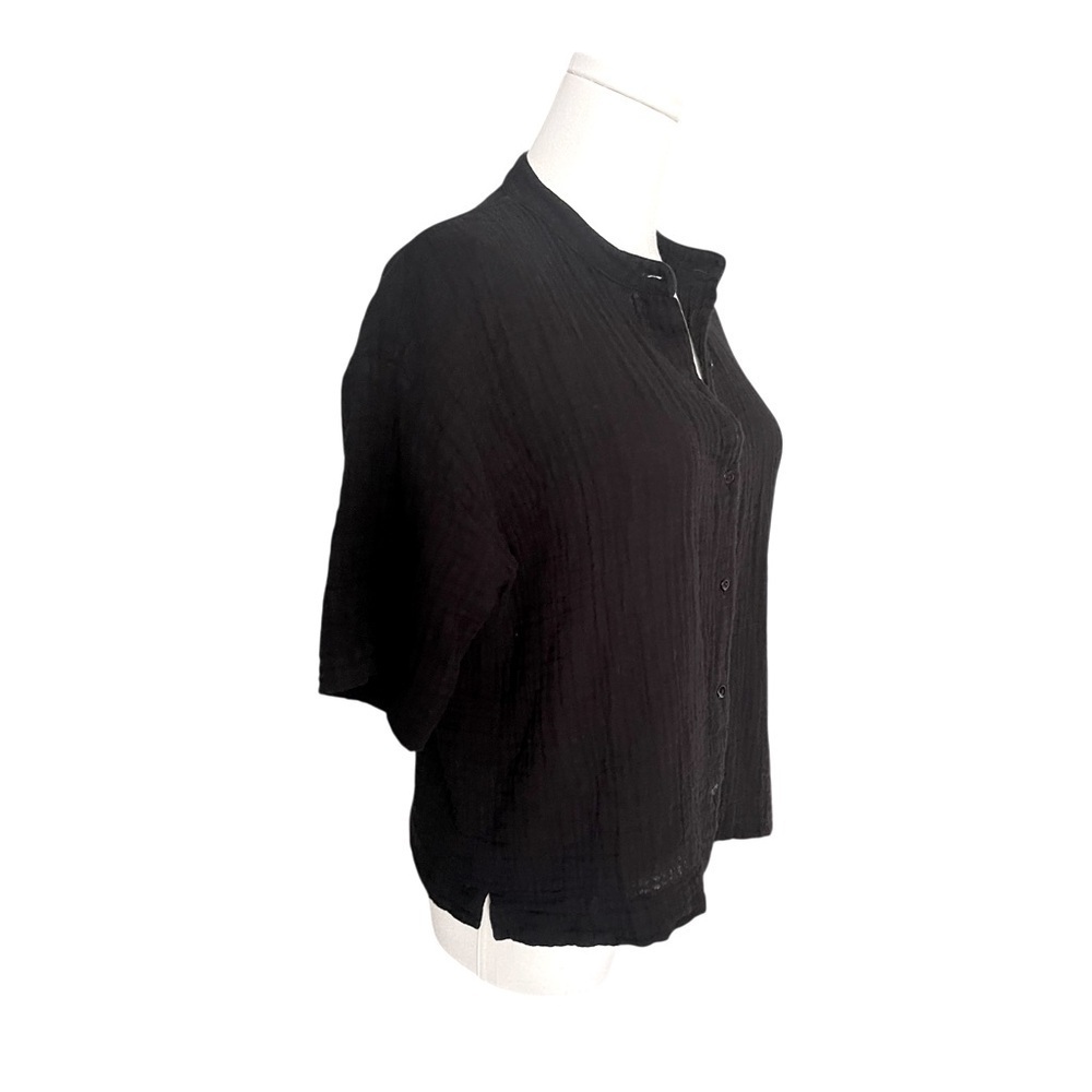 Eileen Fisher Black Ribbed Mandarin Collar Top
100% Organic Cotton - Picture 2 of 7